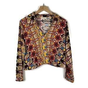 CHRISTIAN SIRIANO Mod Colorful Mock Wrap L/S Blouson Blouse Top Size Medium